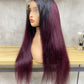 High Quality Omber Burgundy Remy Human Hair 13x4 Lace Frontal Straight Long Hair Wigs