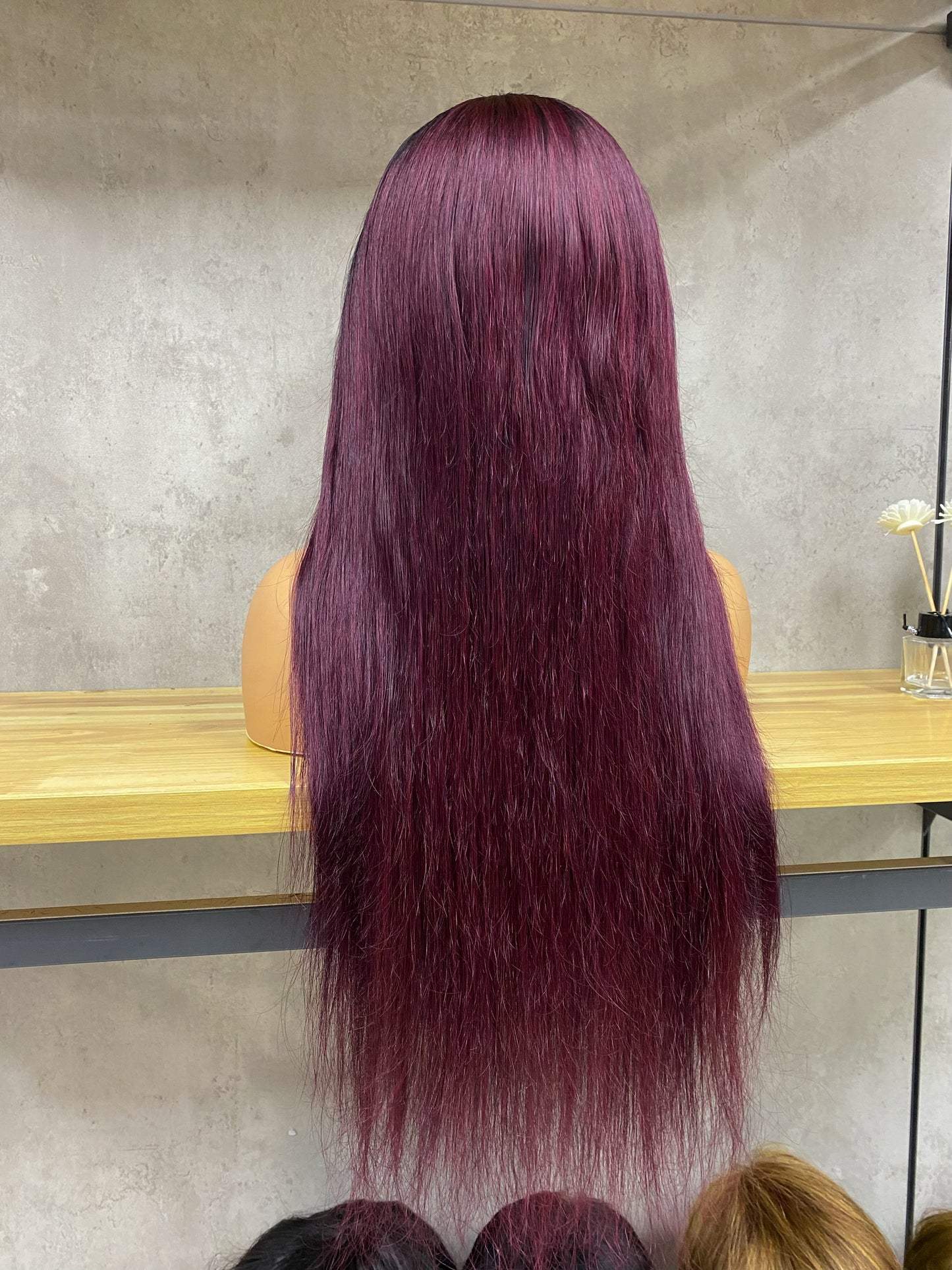 High Quality Omber Burgundy Remy Human Hair 13x4 Lace Frontal Straight Long Hair Wigs