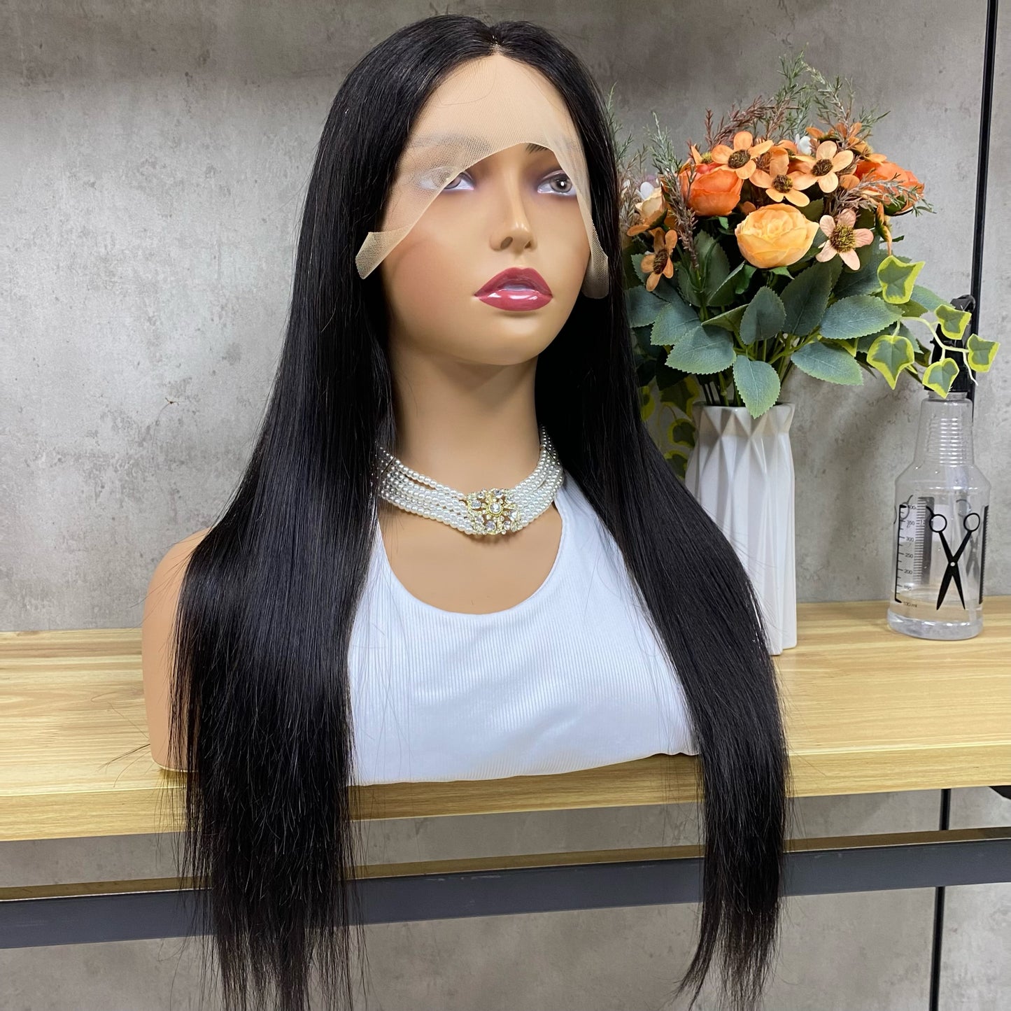 Nature Black Straight 13x4 T-Part Lace Frontal Remy Human Hair Wig