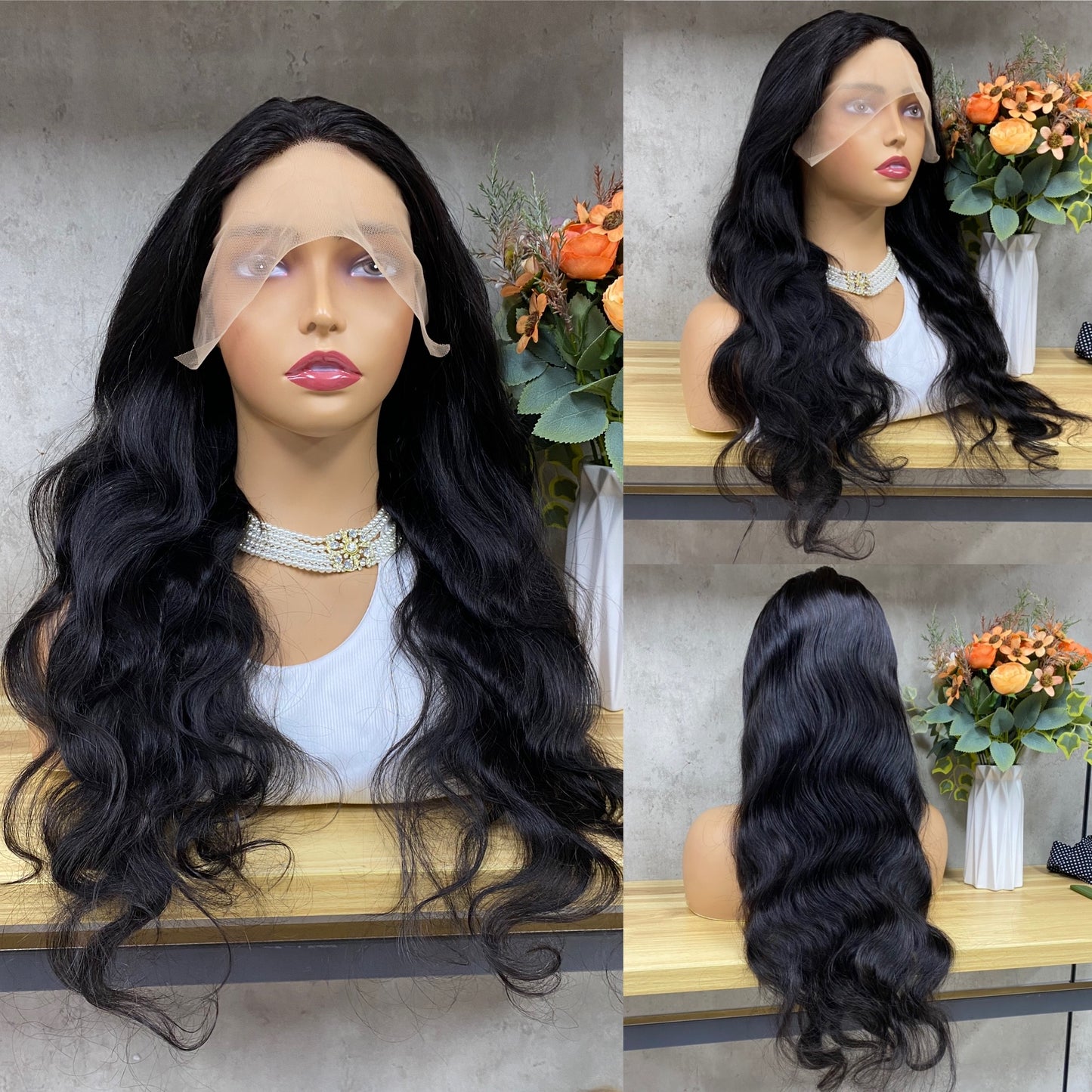 Nature Black Body Wave 13x4 T-Part Lace Frontal Remy Human Hair Wig