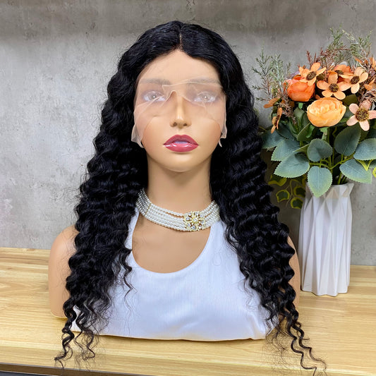 Nature Black Deep Wave 13x4 T-Part Lace Frontal Remy Human Hair Wig