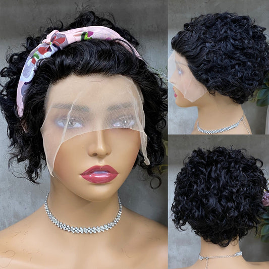 Special Texture Remy Human Hair Pixie Curly Short Hair Wig（Add Headband）