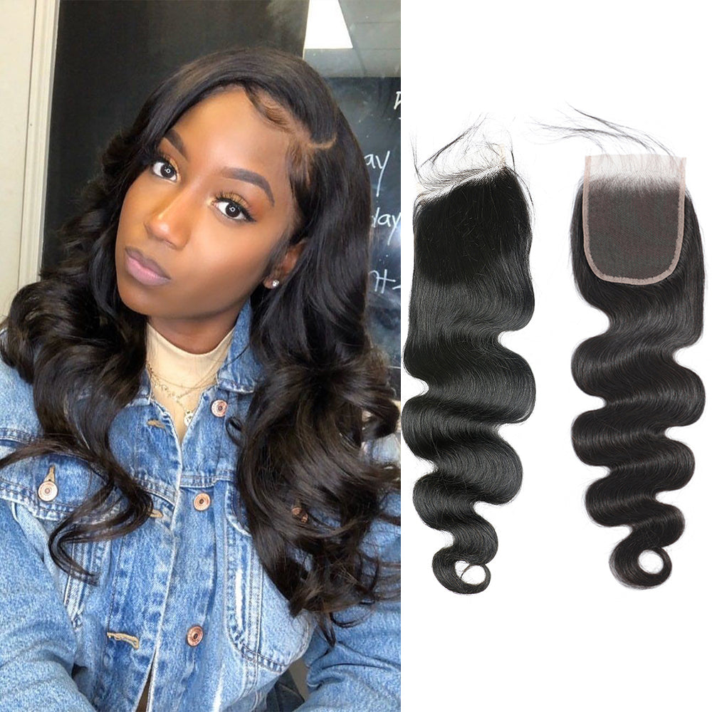 Body Wave Remy Human Hair 4x4 Lace Closure Natural Black