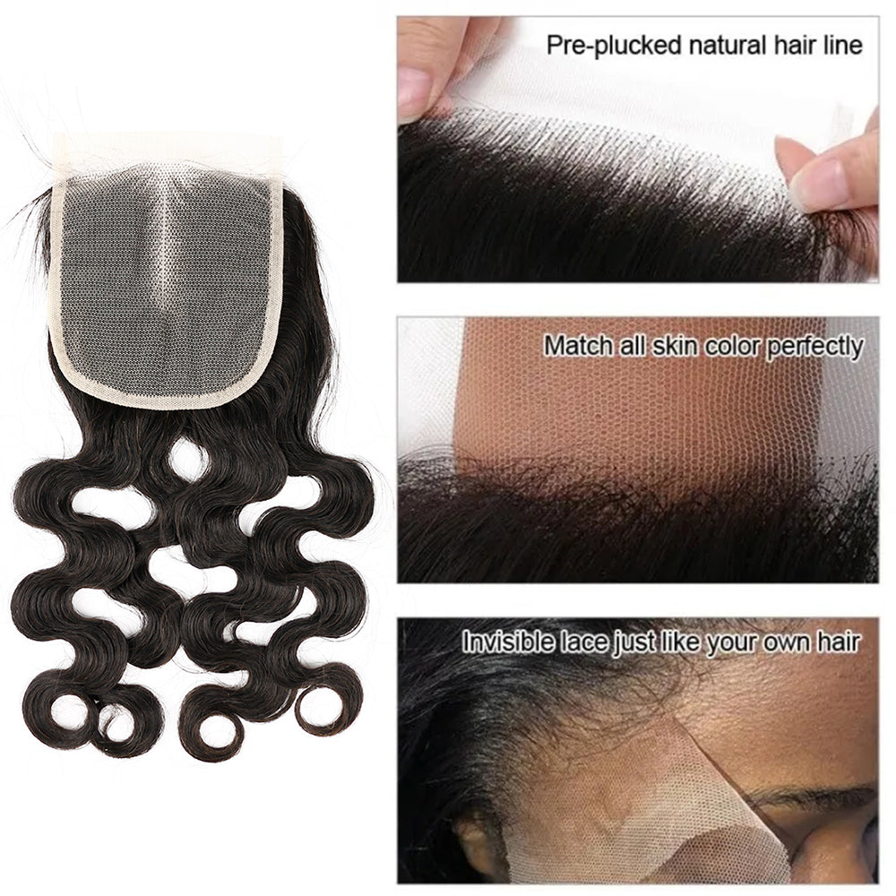 1b# Body Wave Fumi Hair 4x4 Lace Closure Natural Black