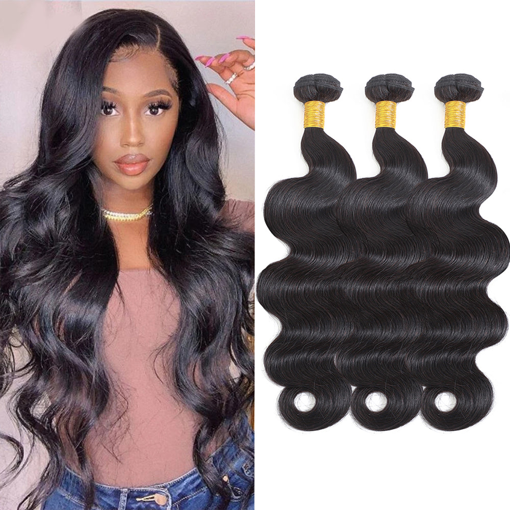 Body Wave 100% Human Hair 3 Bundles Natural Black