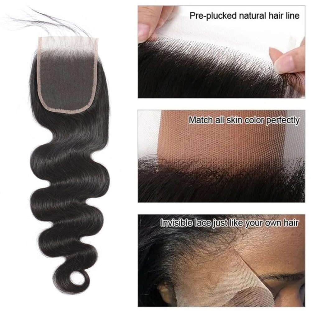 Body Wave Remy Human Hair 3 Bundles With 13x4 Lace Frontal Natural Black