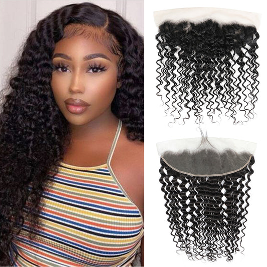 Deep Wave 100% Human Hair 13x4 Lace Frontal Natural Black