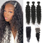 Deep Wave Remy Human Hair 3 Bundles With 4x4 Lace Closure Natural Black