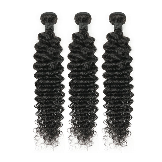 Deep Wave Remy Human Hair 3 Bundles With 4x4 Lace Closure Natural Black