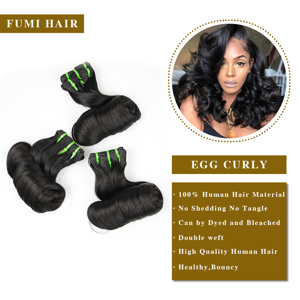 1b# Egg Curly Fumi Hair 3 Bundles With 4x4 Lace Closure