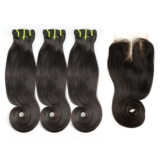 1b# Hook Straight Fumi Hair 3 Bundles With 4x4 Lace Closure