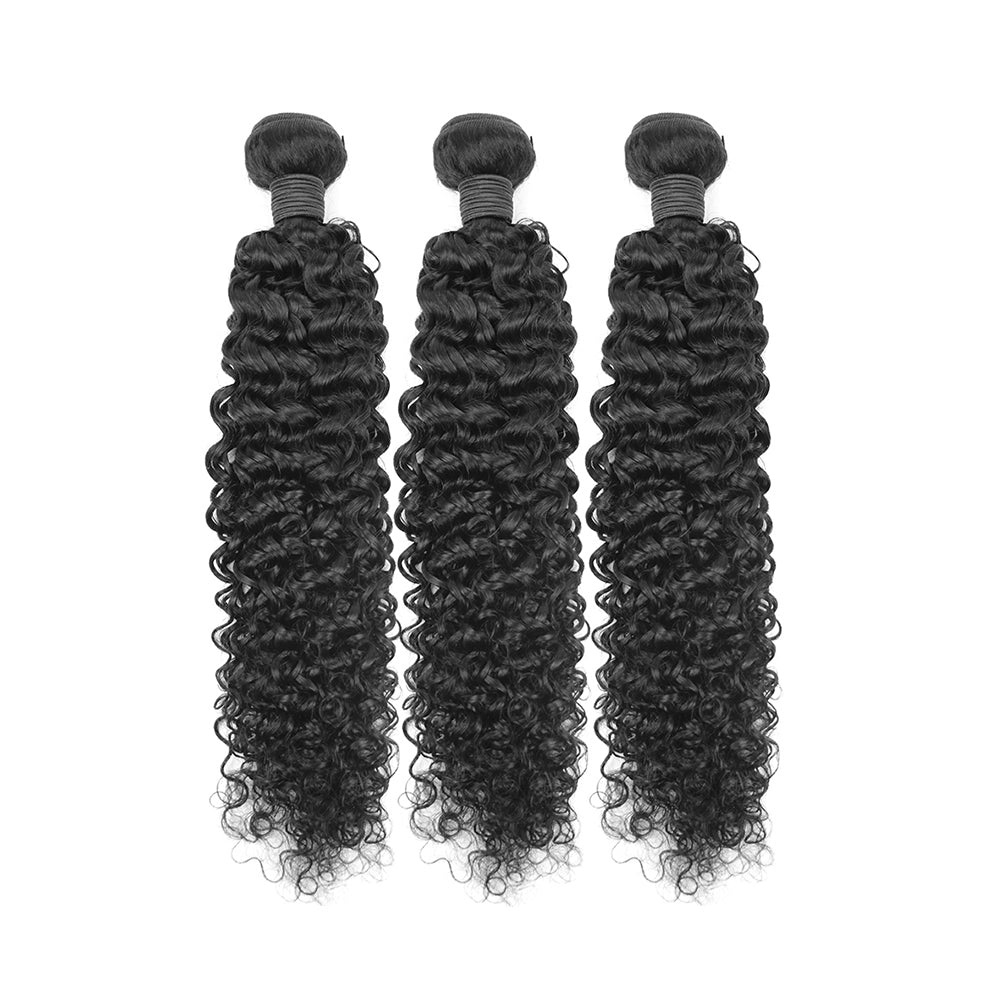 Kinky Curly Remy Human Hair 3 Bundles With 4x4 Lace Closure Natural Black