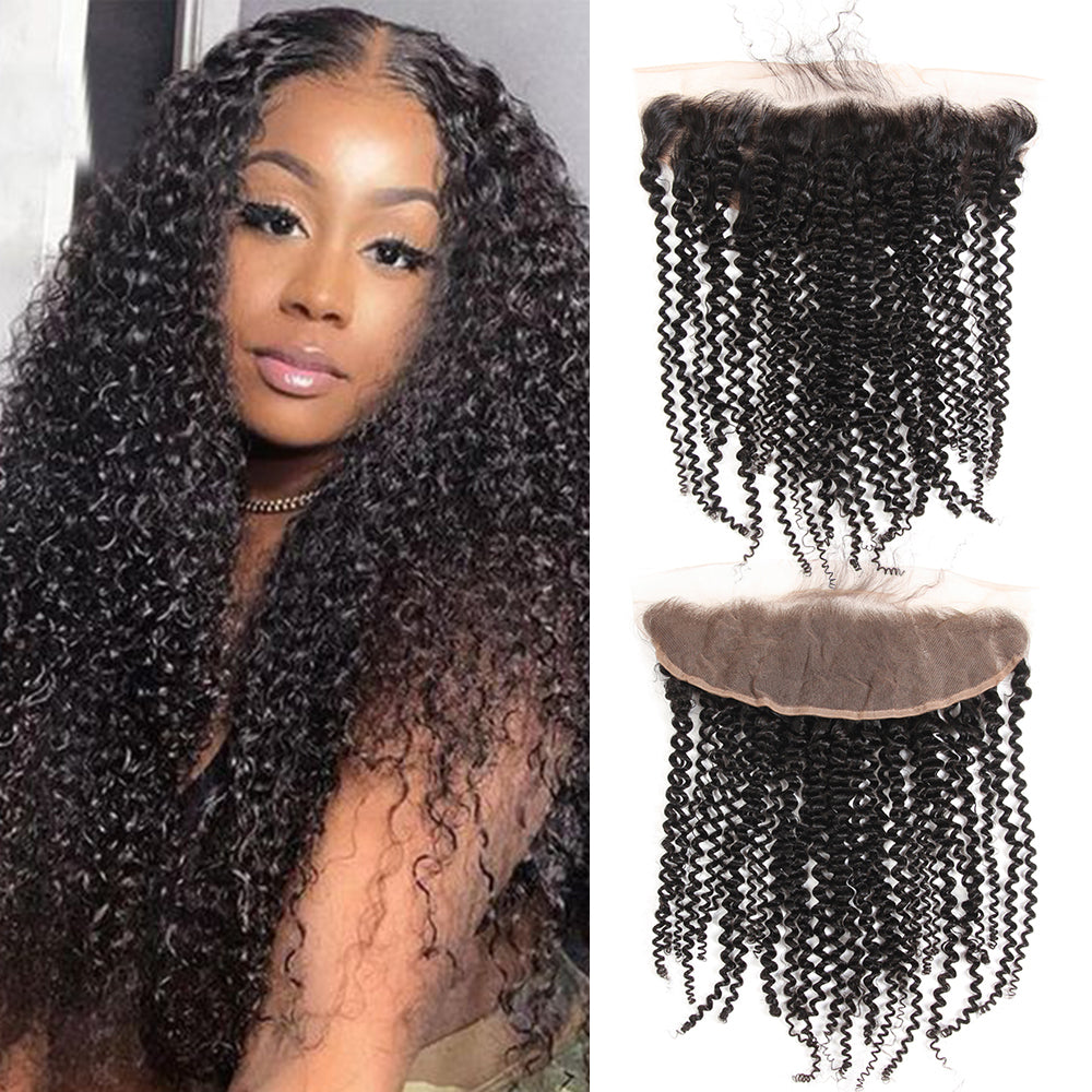 Kinky Curly 100% Human Hair 13x4 Lace Frontal Natural Black