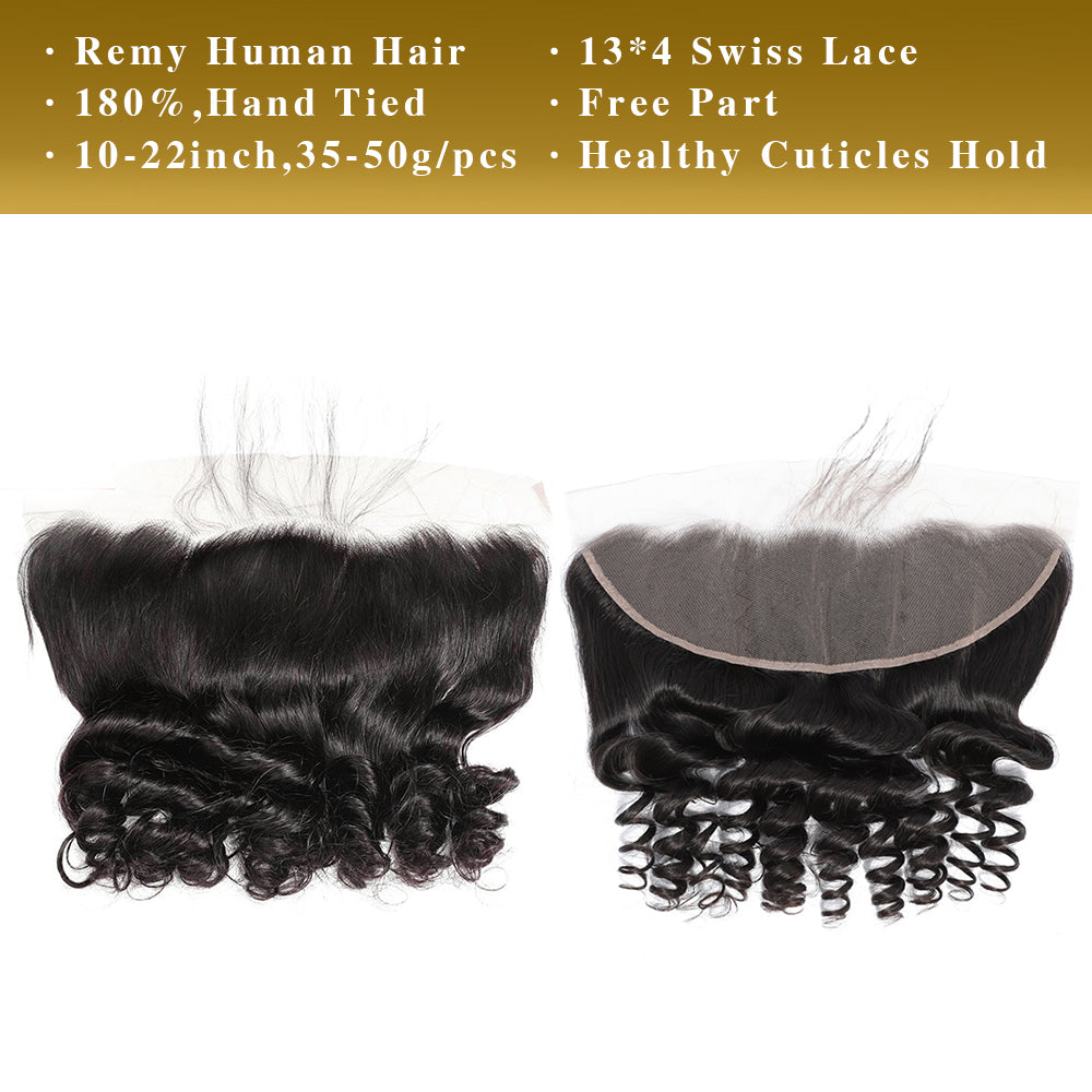 Loose Wave Remy Human Hair 13x4 Lace Frontal Natural Black