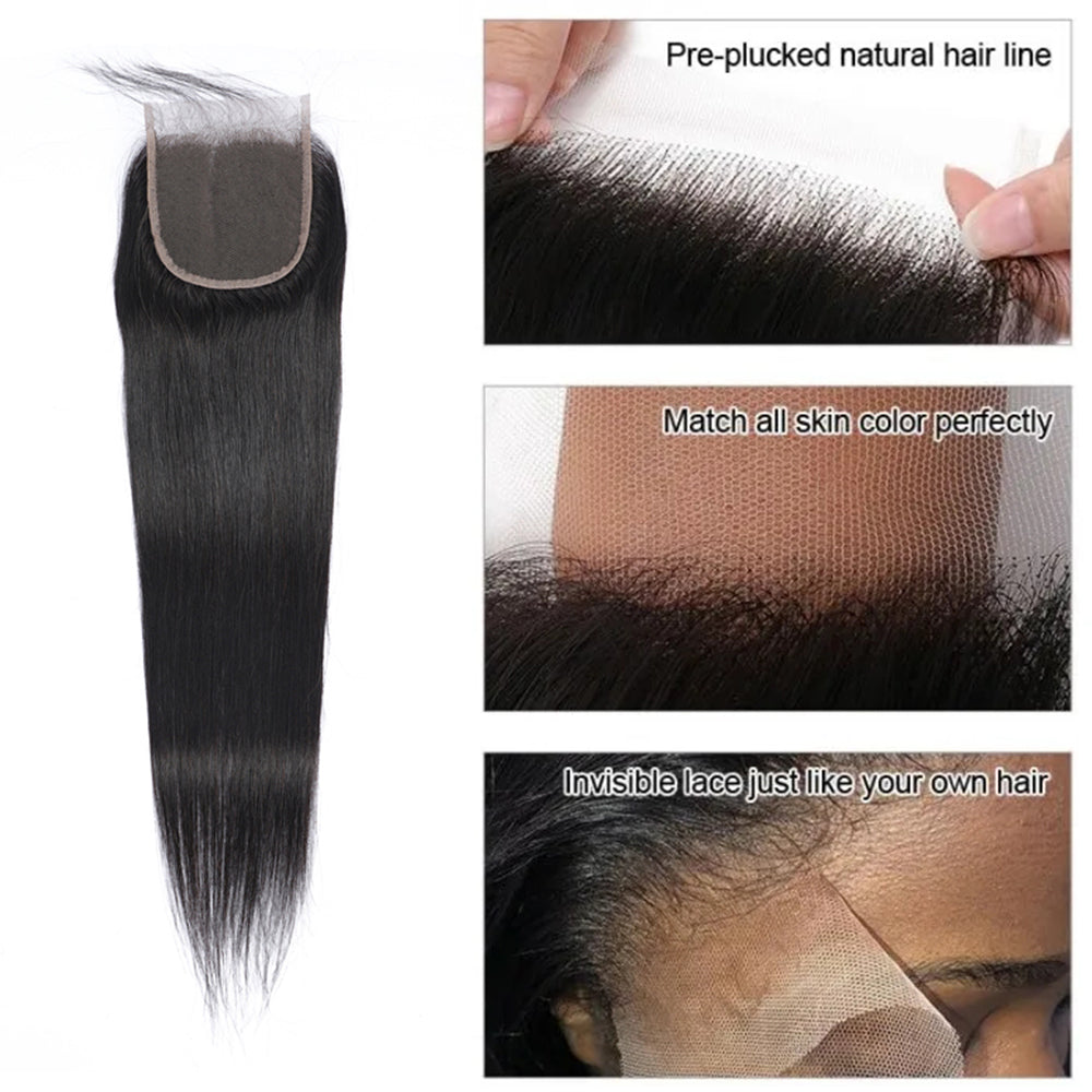 Natural Black Straight 4 Bundles With 13x4 Lace Frontal Packet Hair（5PCS）