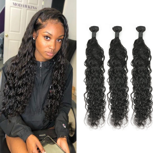 Water Wave Remy Human Hair 3 Bundles Natural Black