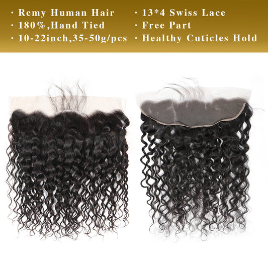 Water Wave Remy Human Hair 13x4 Lace Frontal Natural Black