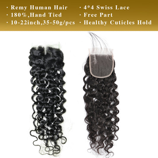 Water Wave Remy Human Hair 4x4 Lace Closure Natural Black